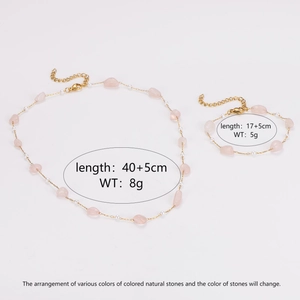 Irregular Pink Natural Stone White Artificial Pearl Necklace And Bracelet 304 Stainless Steel 18K Gold Plated Sweet Jewelry