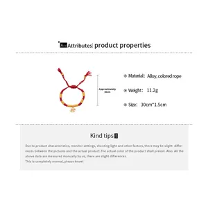 Detail specifications of red and yellow woven bracelet with a gold horse pendant