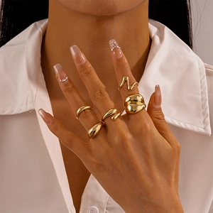 Minimalist Irregular Geometric Alloy Rings For Women Shiny Liquid Metal Style Glossy Polished Trendy Jewelry Accessories
