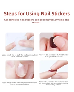 Step-by-step tutorial for applying reusable French short square press-on nails with jelly glue
