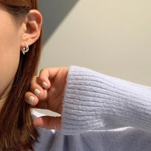 Elegant 925 sterling silver twist hoop earrings and minimalist slim rings set for women