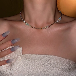 Baroque freshwater pearl necklace with colorful beads and gold accents for women