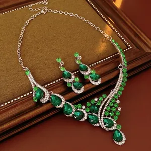 Alloy Rhinestone Water Drop Necklace And Earrings Jewelry Vintage Royal Court Luxury Exquisite Fashion Women Accessory