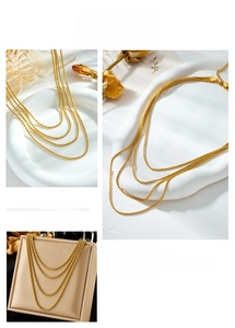 Detailed view of layered gold rope chains and adjustable extender on a titanium necklace