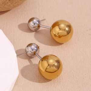 Details zu zweifarbigen Kugelohrringen aus Edelstahl in Gold und Silber, hochglanz