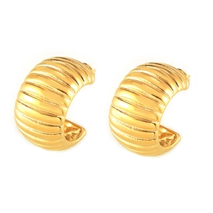 Golden titanium steel C-shaped croissant earrings with multi-layered wave texture