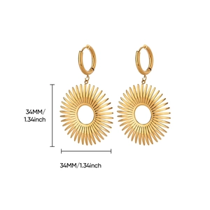 Macro shot of 18K gold plated hollow floral hoop earrings measuring 34MM in diameter