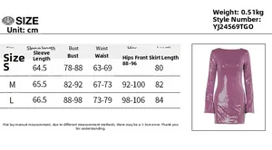 Detailed size chart for the sequin mini dress including length and bust measurements