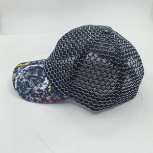 Women's black lace mesh baseball cap with colorful graffiti visor for sun protection