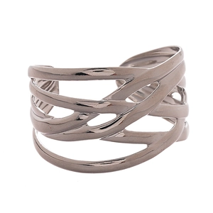 Polished gunmetal multi-layer crossover open bangle with geometric wrap design