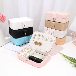 Portable PU leather jewelry organizer for rings and necklaces in multiple pastel colors