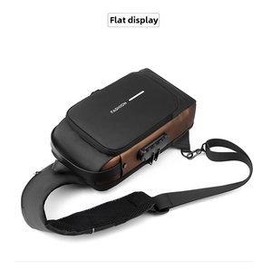 Detail of waterproof chest bag featuring a digital combination lock and reflective strap