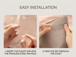 Close-up showing the easy installation of the plum blossom duvet clip with needle and cap