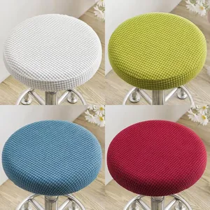 Elastic Round Stool Cover Waffle Jacquard Slipcover Polyester Fabric Washable Dustproof Bar Stool Protector For Home Office