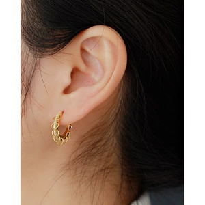 S925 sterling silver gold-plated hoop earrings with cubic zirconia and small rings