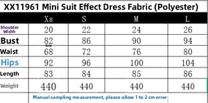 Tableau des tailles détaillé pour robe blazer avec mesures de poitrine et de taille