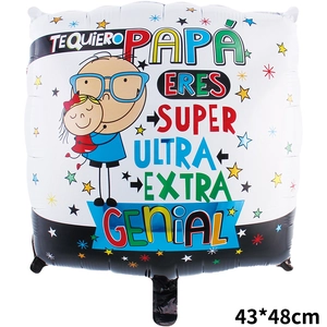 Spanish Father's Day 18 inch square foil balloon with cartoon father and daughter design