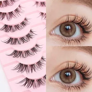 False Eyelashes Natural Wispy Clear Band Artificial Fiber Synthetic Dense Fox Eye Extension DIY Segments Fluffy Novelty