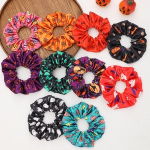 Lot de 10 chouchous d'Halloween en tissu avec motifs citrouille, fantôme et chauve-souris