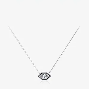 925 Sterling Silver Hexagon Pendant Necklace With Black Enamel And Zirconia Minimalist Geometric Jewelry For Women