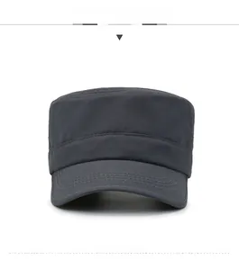 Front view of dark grey quick-dry flat top military cap with reinforced brim stitching