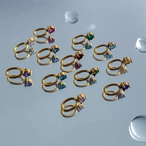 Set of 12 birthstone pendants with gold stainless steel frames and colorful heart zircons