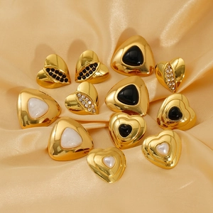 Heart Triangle Stud Earrings 18K Gold Plated Stainless Steel With Resin Rhinestone Vintage French INS Style For Women