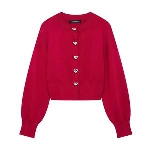 Women Knit Cardigan Sweater Polyester Long Sleeve Crew Neck Heart Shaped Buttons Sweet Casual Streetwear Tops