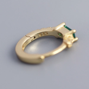 925 silver gold-plated hoop earrings with rectangular green gemstone and zircons