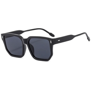 Classic black square frame sunglasses with silver rivet accents and dark polarized lenses
