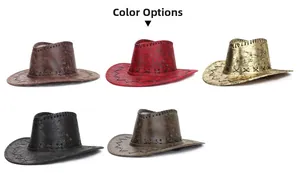 Detailed view of vintage cracked texture cowboy hats in five diverse retro colors