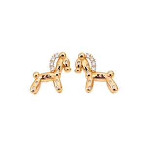 18k gold plated balloon dog stud earrings with clear zircon stones and metallic finish