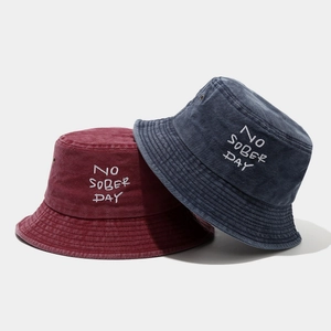 Bucket Hat Washed Cotton Letter Embroidery Vintage Street Style Outdoor Sunshade Basin Cap For Men Women