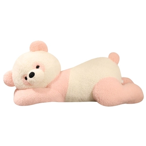 Poupée panda en peluche rose et blanc en position allongée oreiller animal doux