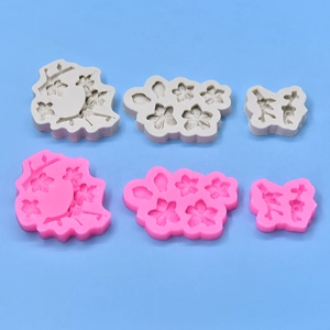 Silicone plum blossom molds set for chocolate fondant in pink and grey shades