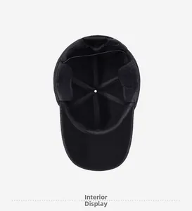 Close-up of the thick warm lining and adjustable windproof cord inside the men's winter cap