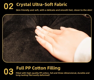Close-up of soft black plush fabric and high-quality PP cotton filling of spider toy