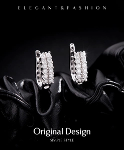 U-shaped S925 silver hoop earrings with double-row micro-pave zirconia stones