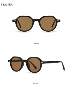 Front and 45-degree side views of retro oversized square sunglasses with tea lenses