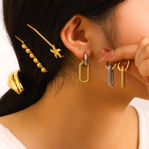 Punk style titanium steel oval chain earrings and gold starfish hair clips for women