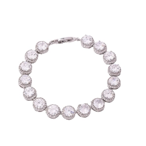 Silver halo bracelet with 15 round cubic zirconia stones on a clean white background