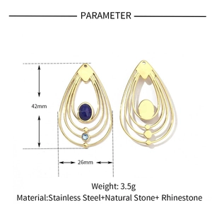 Polished stainless steel horn pendant detail with dimensions and natural stones