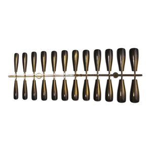 Brown cat eye press-on nails with golden magnetic shimmer in a long ballerina shape