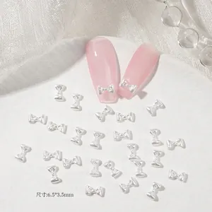 Mini silver bow nail charms 6.5x3.5mm size detail for 3D DIY manicure decoration