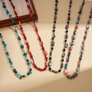 Bohemian multilayer beaded necklace with shell and colorful crystal stones for women