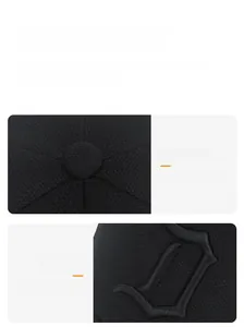 Detail of high-density 3D embroidery and precision stitching on a black baseball cap