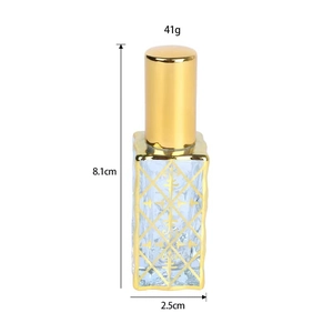 Portable 12ml glass perfume bottle with gold diamond pattern and size dimensions