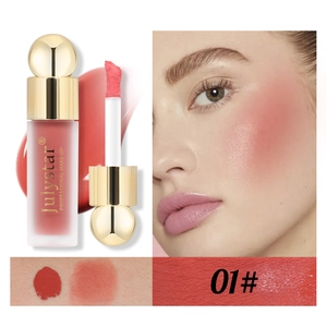 Détails du fard à joues liquide mat et teinte à lèvres 01 avec échantillons et maquillage