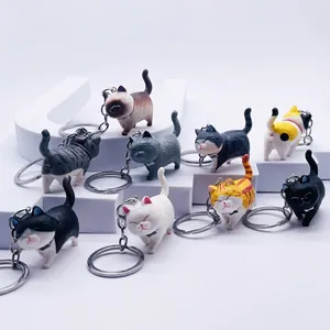 Cute Cartoon Cat Keychain PVC Vinyl Adorable Kitten Bag Charm Car Pendant Gift Kawaii Accessory For Women Kids