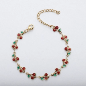 Detail of 18k gold stainless steel chain with glitter cherry pendants and lobster clasp